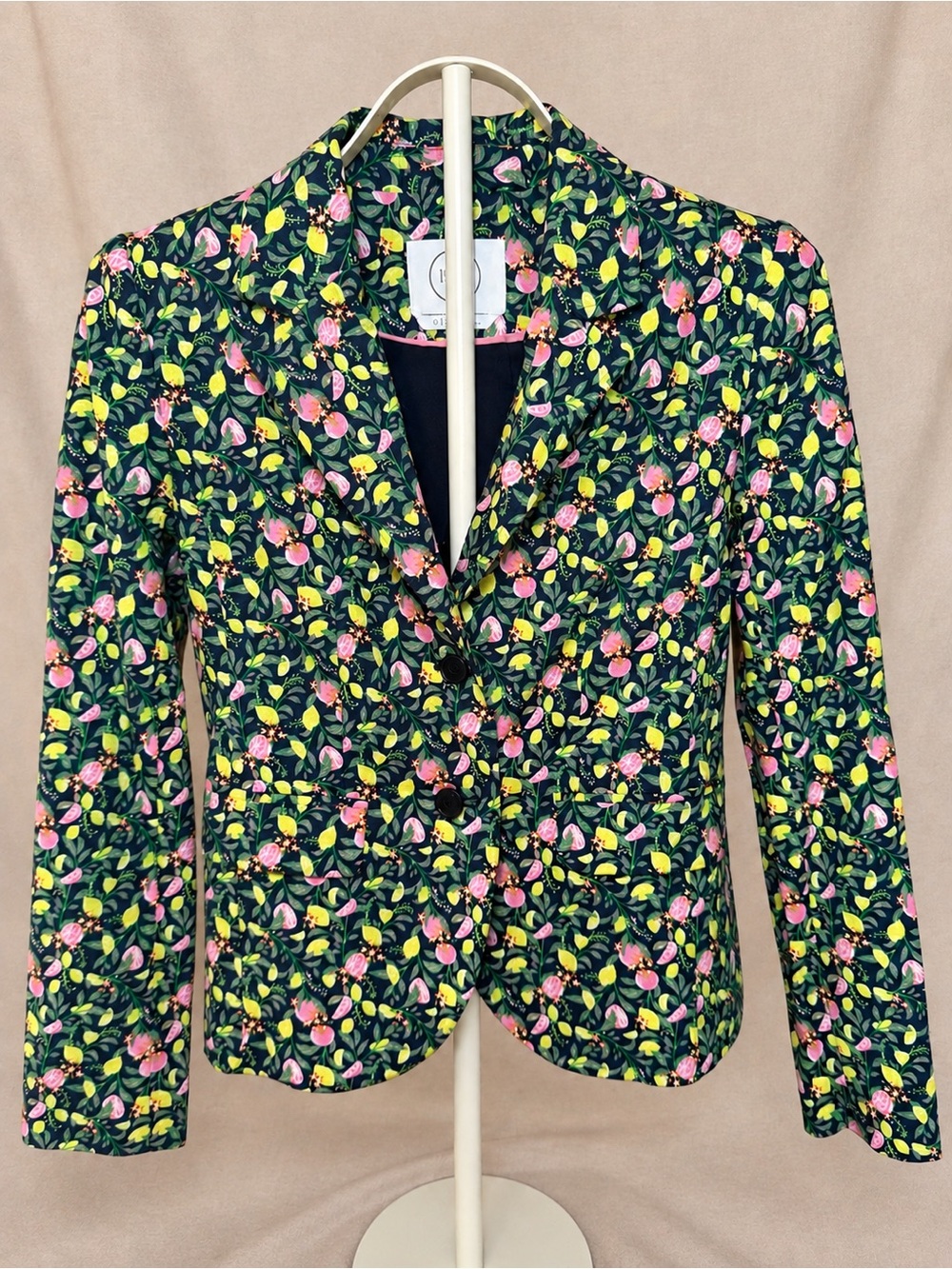 1901 Lemon Pink Grapefruit Citrus Stretch Cotton Statement Blazer